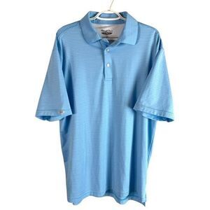 Straight Down Golf‎ Polo Shirt Mens L Blue Striped Stretch Wicking Quick Dry